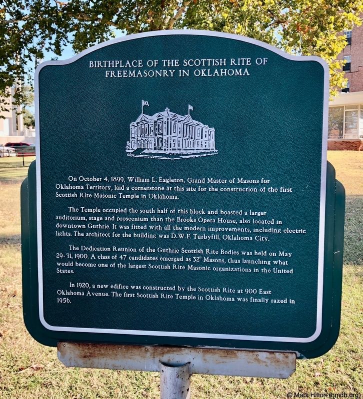 Birthplace of the Scottish Rite of Freemasonry in Oklahoma Marker image. Click for full size.