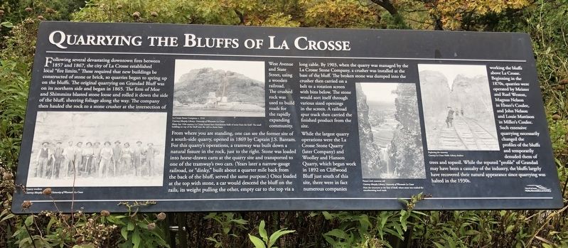 Quarrying the Bluffs of La Crosse Marker image. Click for full size.