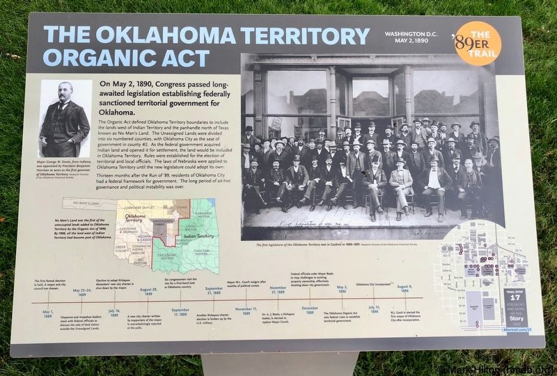 The Oklahoma Territory Organic Act Marker image. Click for full size.