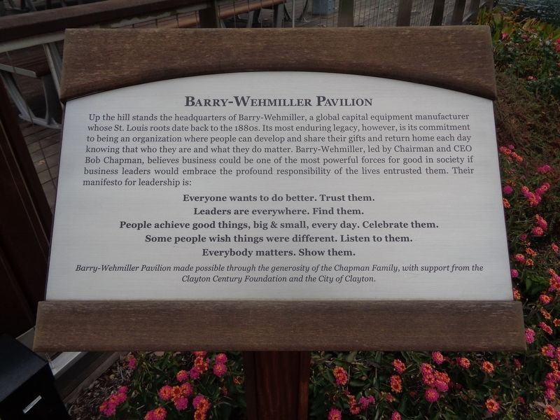 Barry-Wehmiller Pavilion Marker. Click for full size. Barry-Wehmiller Pavilion Marker image. Click for full size.