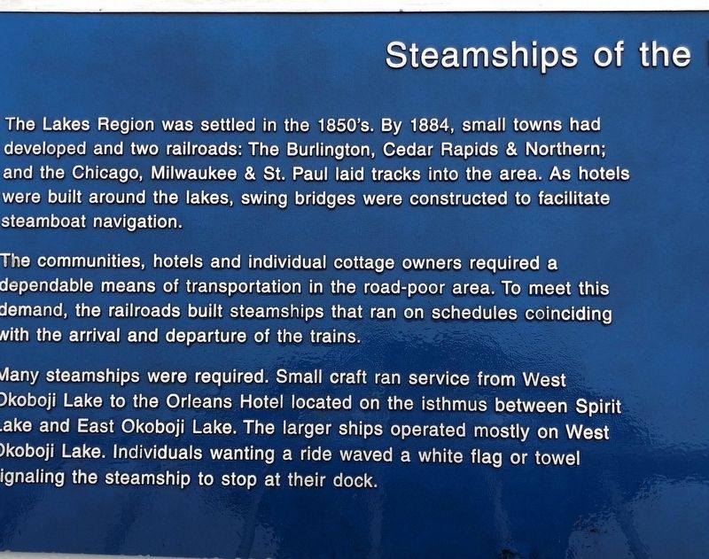 Steamships of the Iowa Great Lakes Marker image. Click for full size.