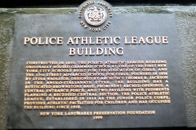 Police Athletic League Building Marker image. Click for full size.