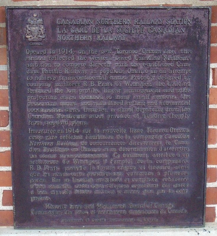 Canadian Northern Railway Station / La Gare de la Societe Canadian Northern Railway Marker. Click for full size. Canadian Northern Railway Station / La Gare de la Societe Canadian Northern Railway Marker image. Click for full size.