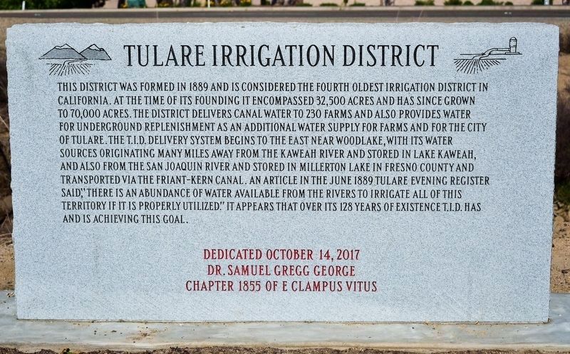 Tulare Irrigation District Marker. Click for full size. Tulare Irrigation District Marker image. Click for full size.