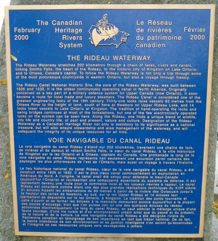 The Rideau Waterway / Voie navigable du Canal Rideau Marker image. Click for full size.