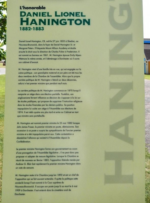 The Honorable Daniel Lionel Hanington Marker (<i>Français</i>). Click for full size. The Honorable Daniel Lionel Hanington Marker (<i>Français</i>) image. Click for full size.