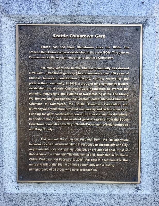 Seattle Chinatown Gate Marker image. Click for full size.