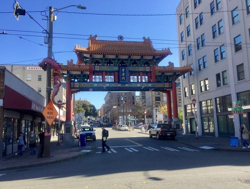 Seattle Chinatown Gate and Marker - looking south on King Street image. Click for full size.