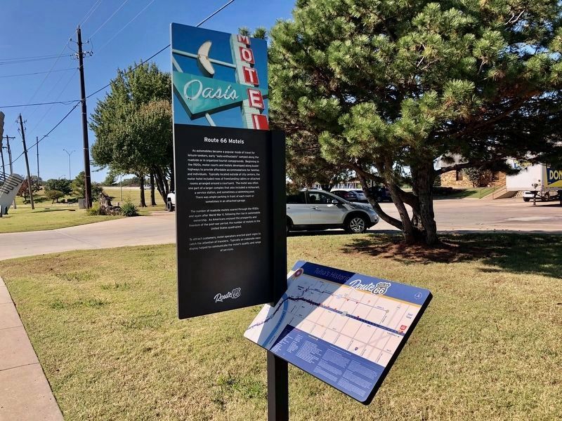 Route 66 Motels Marker with trail map. image. Click for full size.
