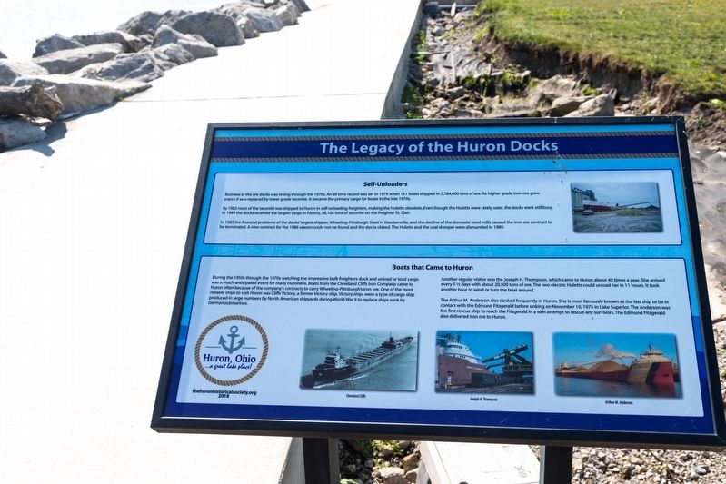 Self-Unloaders / Boats that Came to Huron interpretive panel image. Click for full size.