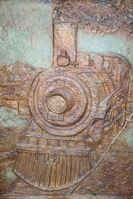 Engine 1673 detail on the bronze historic railroad relief panel image. Click for full size.