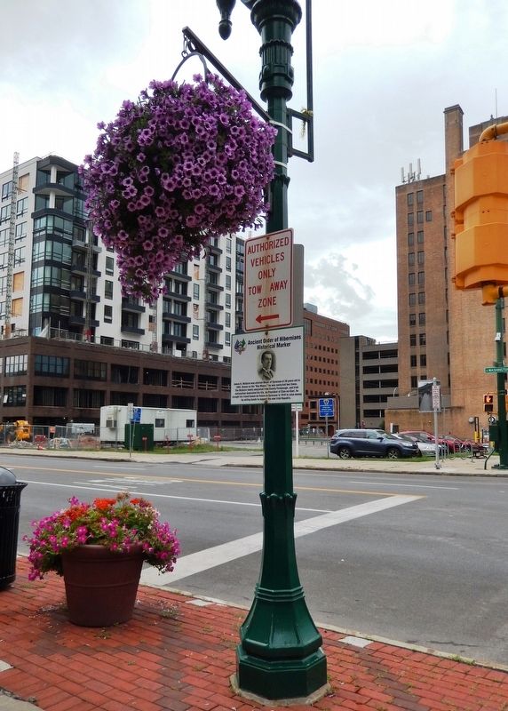 James K. McGuire Marker • <i>tall view<br>(East Washington Street in background)</i>. Click for full size. James K. McGuire Marker • <i>tall view<br>(East Washington Street in background)</i> image. Click for full size.