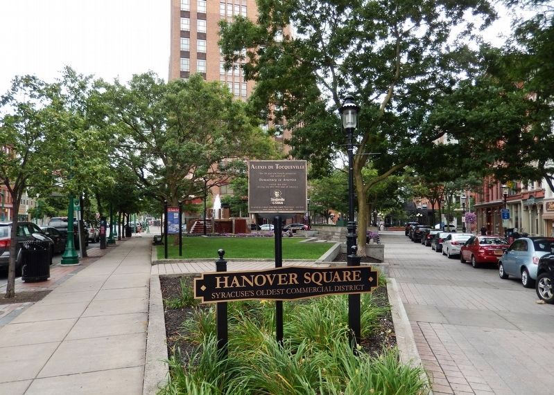 Alexis de Tocqueville Marker � <i>wide view<br>(at the west apex of Hanover Square)</i> image. Click for full size.