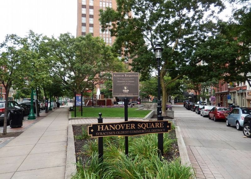 Alexis de Tocqueville Marker  <i>wide view<br>(at the west apex of Hanover Square)</i> image. Click for full size.