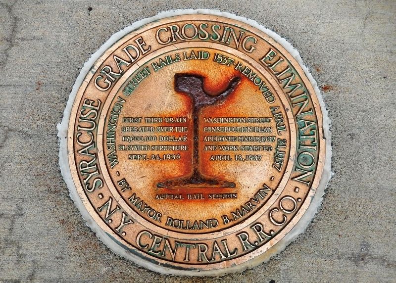 Syracuse Grade Crossing Elimination Marker. Click for full size. Syracuse Grade Crossing Elimination Marker image. Click for full size.