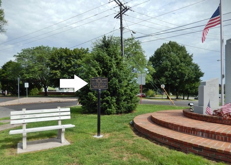Site of John Greenway Mansion Marker<br>(<i>wide view Veterans Memorial on right</i>). Click for full size. Site of John Greenway Mansion Marker<br>(<i>wide view Veterans Memorial on right</i>) image. Click for full size.
