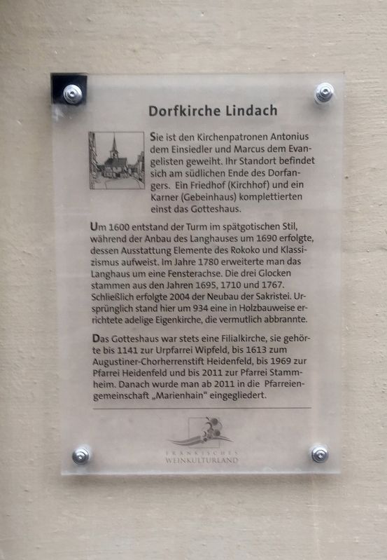 Dorfkirche Lindach / Lindach Village Church Marker. Click for full size. Dorfkirche Lindach / Lindach Village Church Marker image. Click for full size.