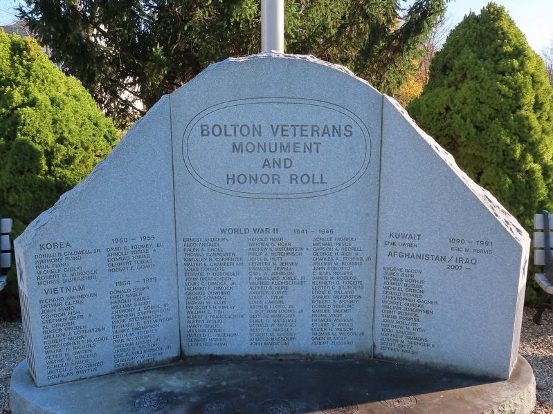 Bolton Veterans Monument and Honor Roll image. Click for full size.