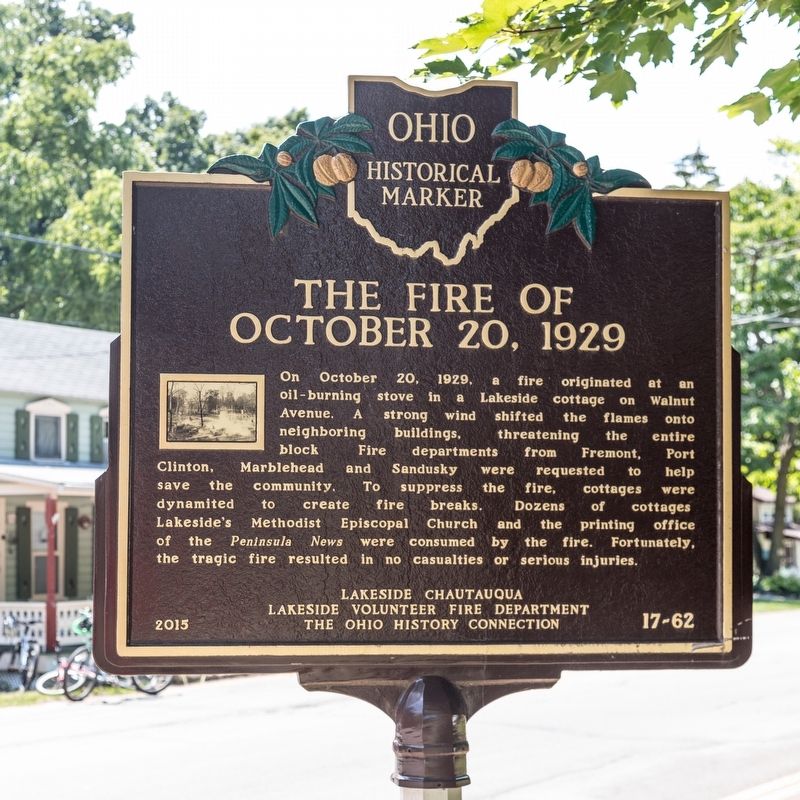 The Fire of October 20, 1929 side of marker image. Click for full size.