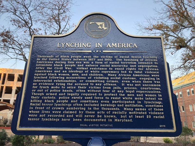 Lynching in America side of marker at its former location. image. Click for full size.