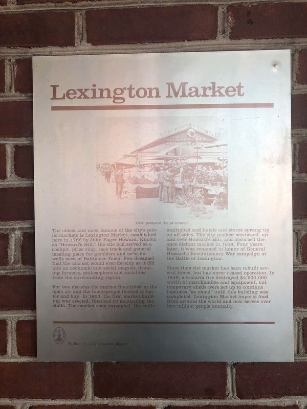Baltimore City marker about Lexington Marker just inside the entrance on Paca Street image. Click for full size.