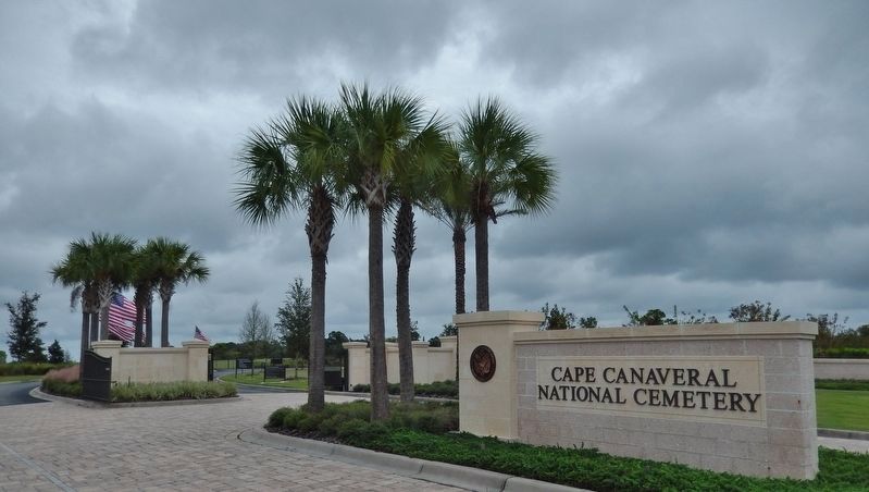 Cape Canaveral National Cemetery entrance<br>(<i>turn here to access markers</i>). Click for full size. Cape Canaveral National Cemetery entrance<br>(<i>turn here to access markers</i>) image. Click for full size.