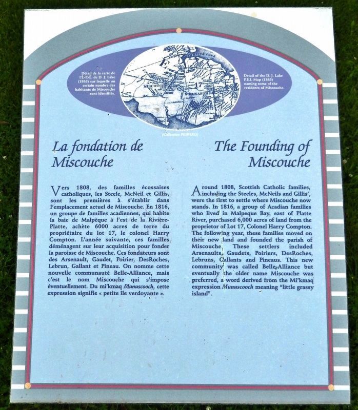 La fondation de Miscouche /<br>The Founding of Miscouche Marker. Click for full size. La fondation de Miscouche /<br>The Founding of Miscouche Marker image. Click for full size.