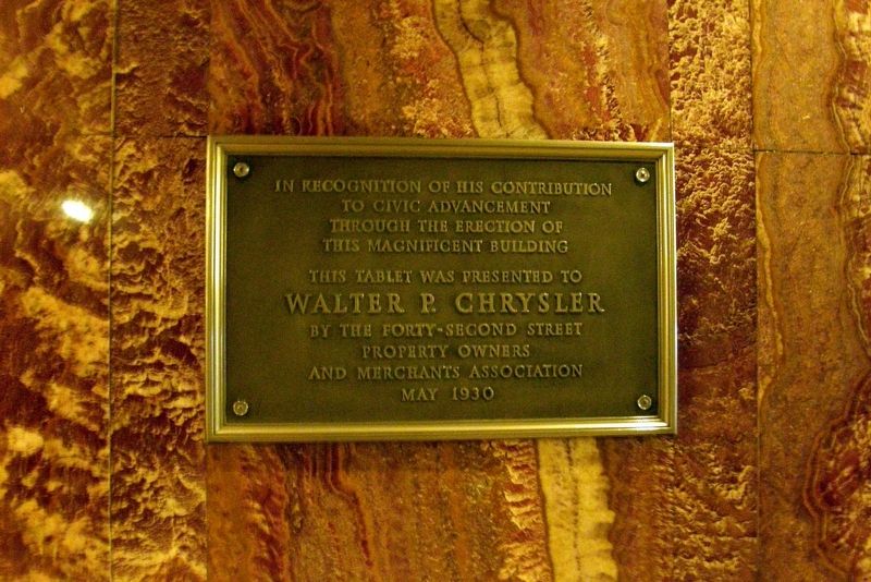 The Chrysler Building: Walter Chrysler plaque. Click for full size. The Chrysler Building: Walter Chrysler plaque image. Click for full size.