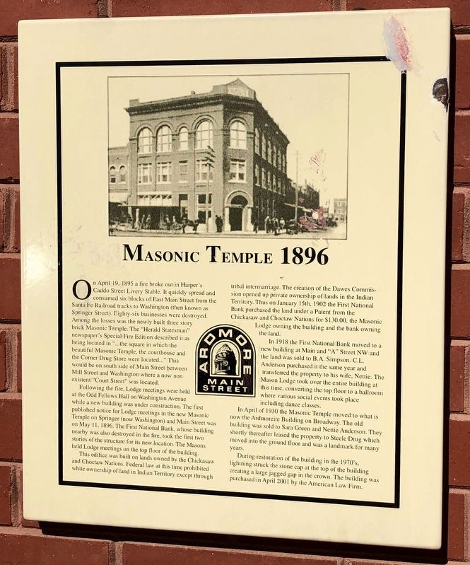 Masonic Temple 1896 Marker image. Click for full size.