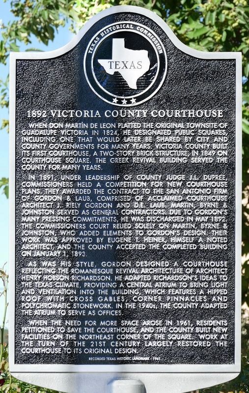 1892 Victoria County Courthouse Marker image. Click for full size.