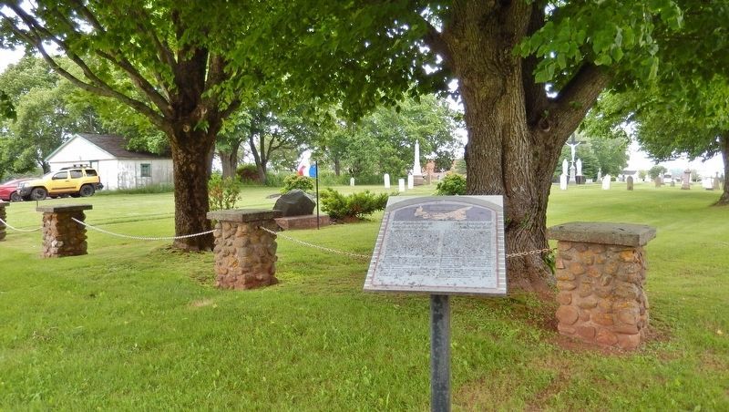 Acadians of Malpeque Bay Marker<br>(<i>wide view • St. John the Baptist Cemetery in background</i>) image. Click for full size.