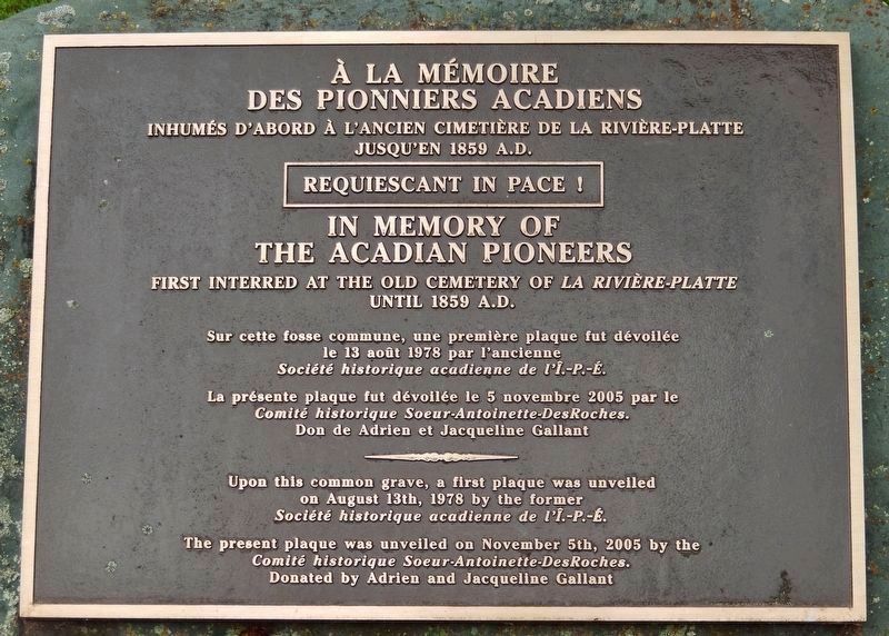 Acadian Pioneers Memorial Plaque<br>(<i>located near marker</i>) image. Click for full size.