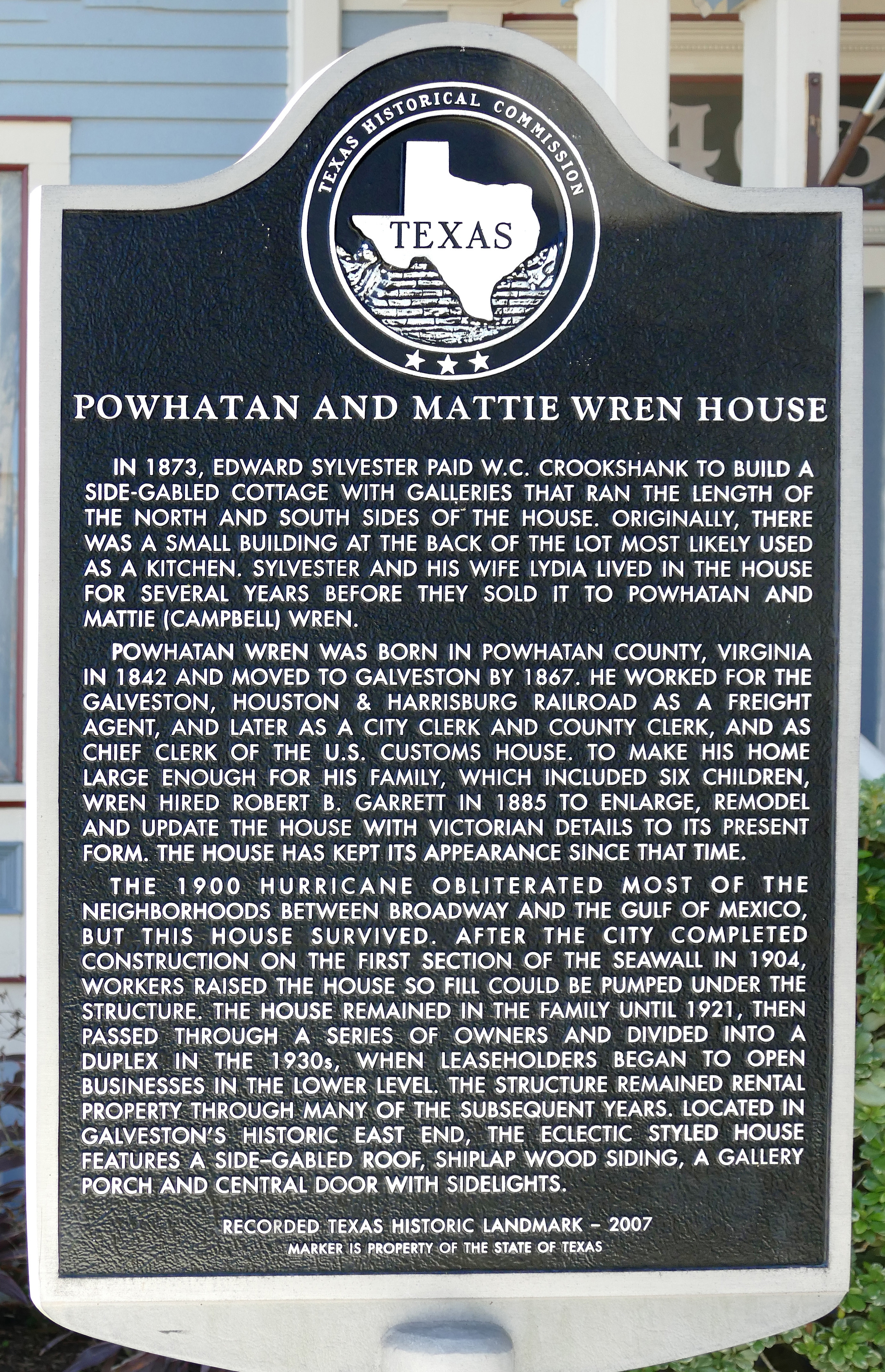 Powhatan and Mattie Wren House Marker