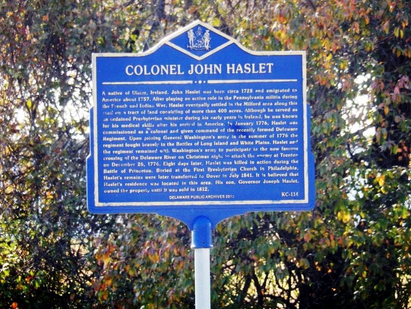 Colonel John Haslet Marker image. Click for full size.