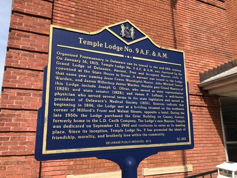 Temple Lodge No. 9 A.F. & A.M. Marker image. Click for full size.