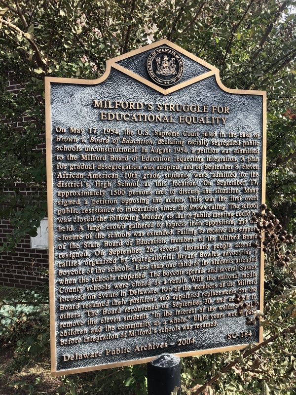 Milford's Struggle for Educational Equality Marker image. Click for full size.
