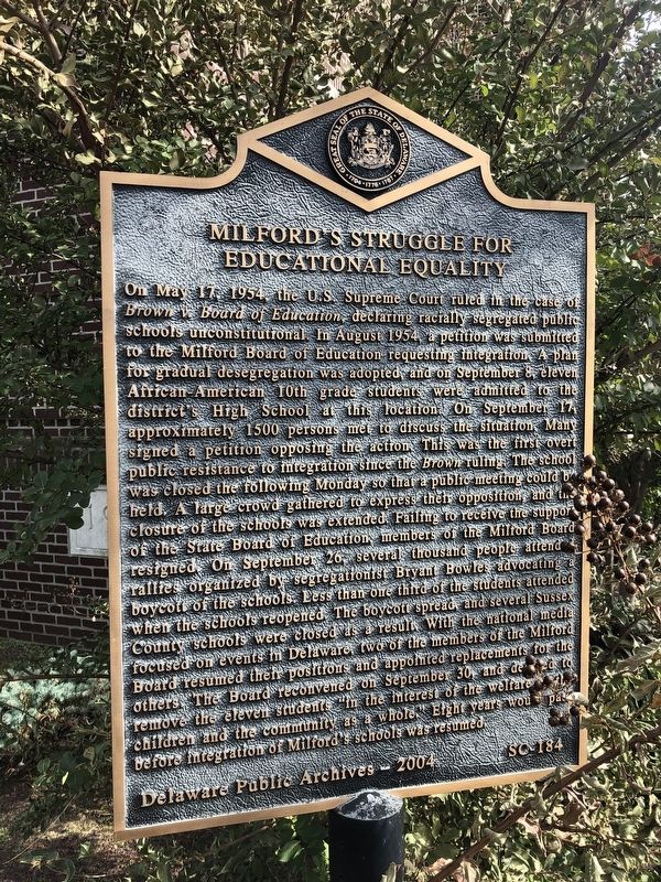 Milford's Struggle for Educational Equality Marker image. Click for full size.