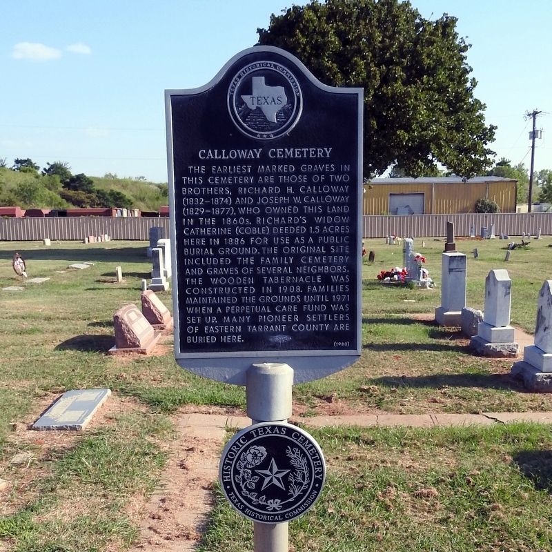 Calloway Cemetery Texas Historical Marker with Historic Texas Cemetery Medallion image. Click for full size.