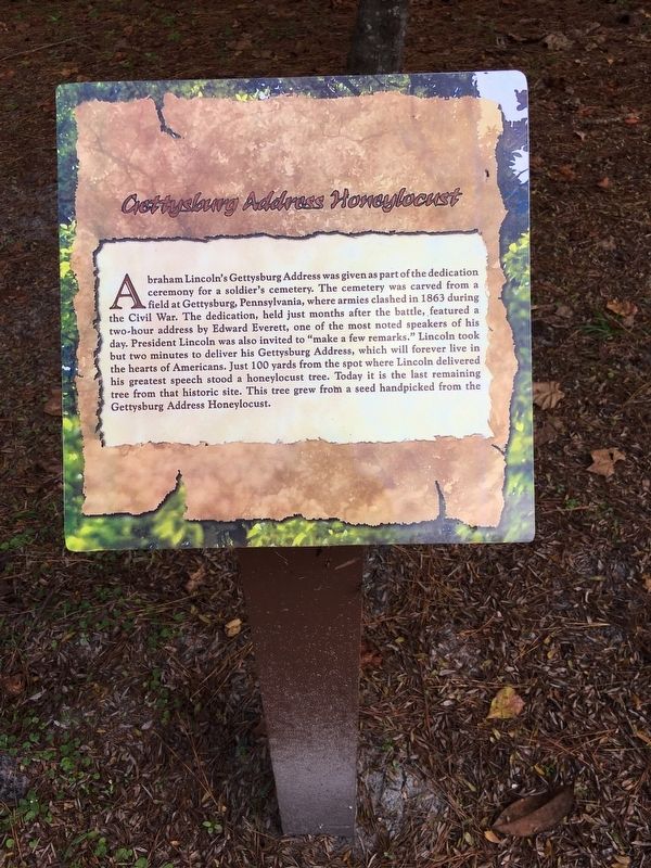 Gettysburg Address Honeylocust Marker. Click for full size. Gettysburg Address Honeylocust Marker image. Click for full size.
