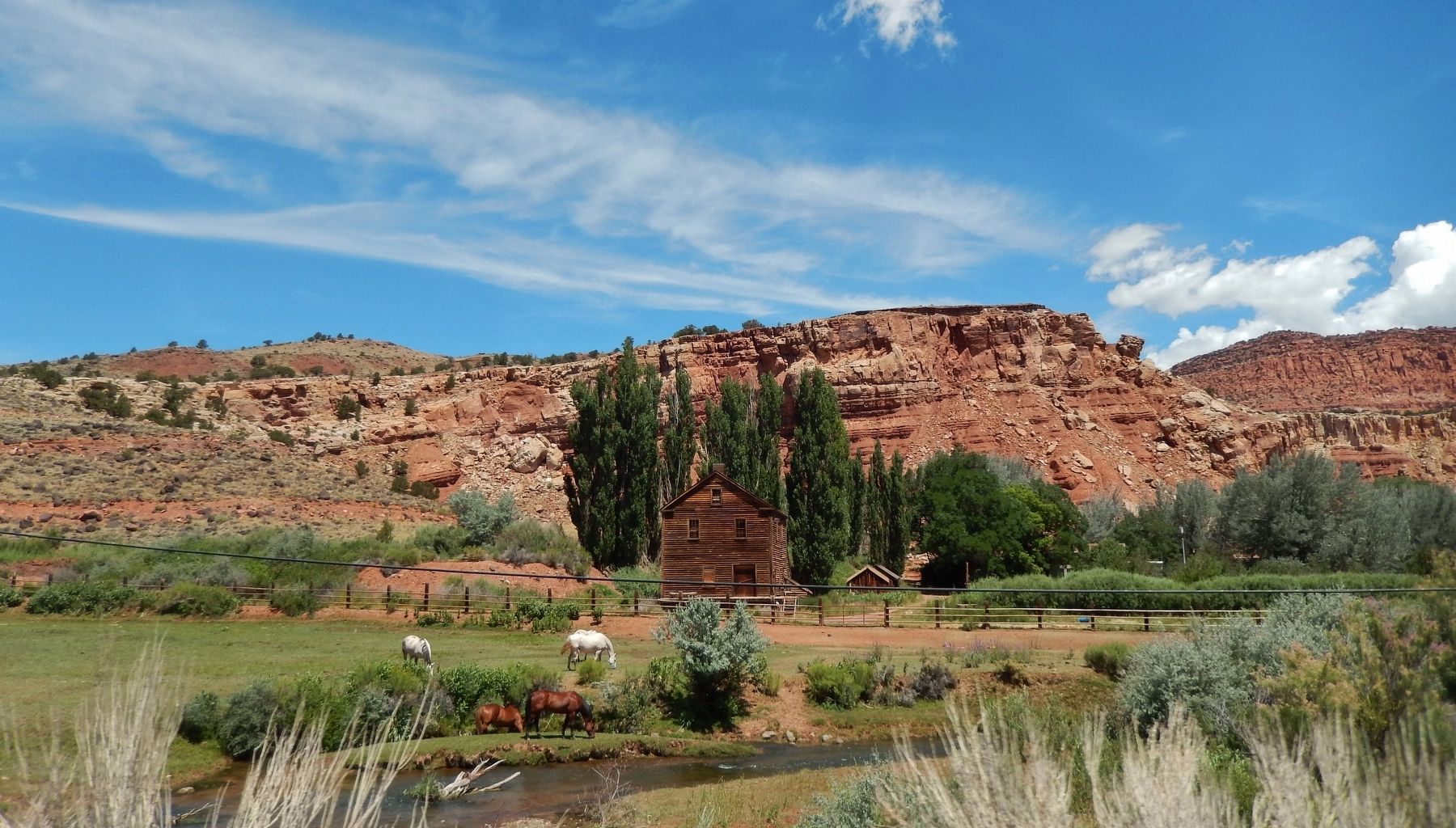 Nielsen Grist Mill (<i>wide view looking north from Utah Route 24</i>) image. Click for full size.