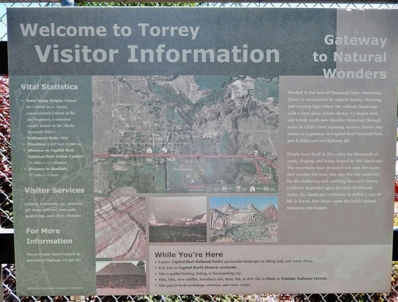 Welcome to Torrey  Visitor Information<br>(<i>center panel of 3-panel kiosk</i>) image. Click for full size.