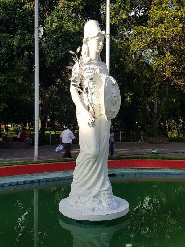 The nearby statue of Minerva, symbol of the University of El Salvador image. Click for full size.