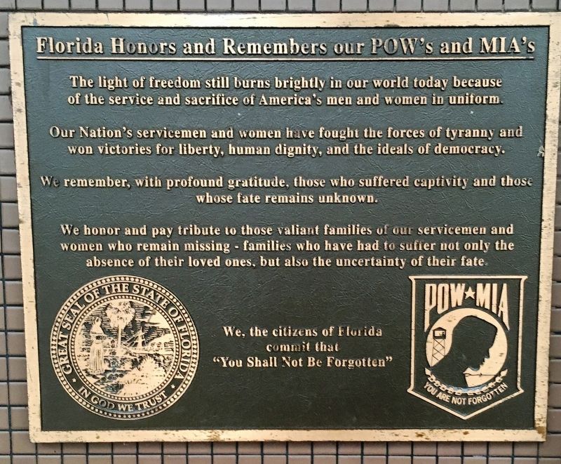 Florida Honors and Remembers our POWs and MIAs Marker image. Click for full size.