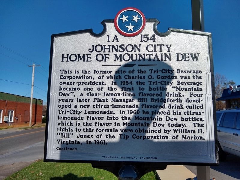 Johnson City Home of Mountain Dew Marker (Side 1) image. Click for full size.
