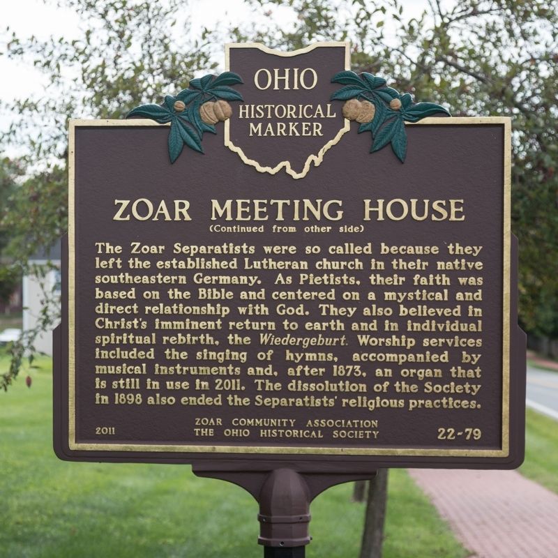 Zoar Meeting House Marker Reverse image. Click for full size.