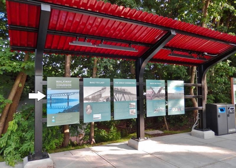 Walkway Over the Hudson Marker  <i>wide view<br>(leftmost of 5 interpretive kiosk panels)</i> image. Click for full size.