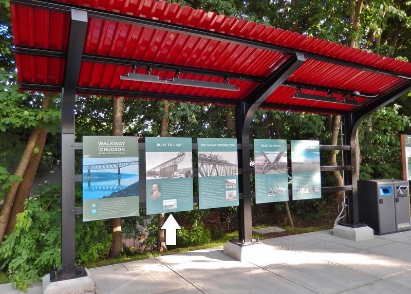 Built to Last Marker  <i>wide view<br>(2nd from left of 5 interpretive kiosk panels)</i> image. Click for full size.