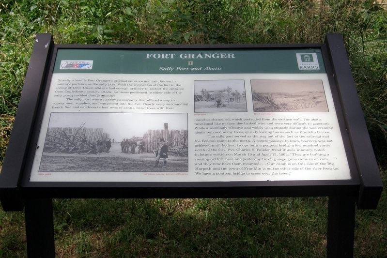 Fort Granger Sally Port and Abatis Marker. Click for full size. Fort Granger Sally Port and Abatis Marker image. Click for full size.