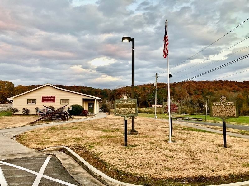 Tunnel Hill Marker is on the left of three at the museum. image. Click for full size.