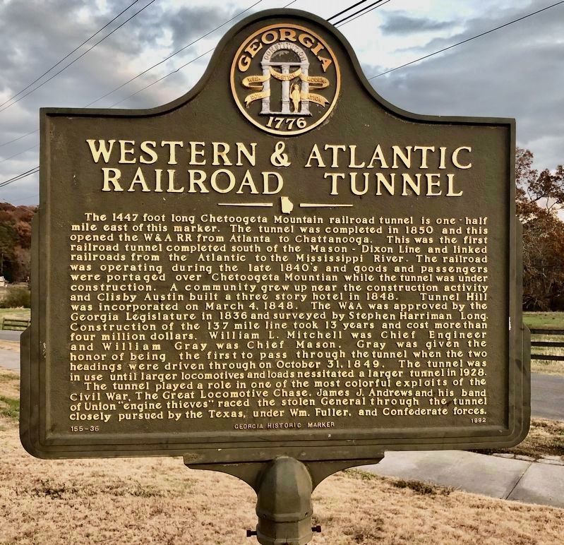 Western & Atlantic Railroad Tunnel Marker image. Click for full size.